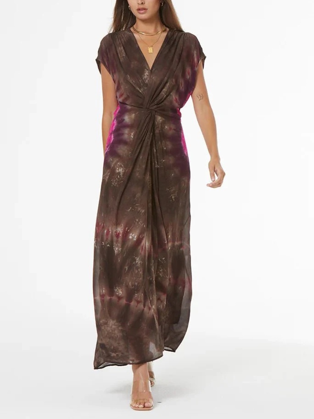 NWT Young Fabulous & Broke HELENA DRESS CLAY SOLAR CHIFFON FLOWY FLARE MAXI